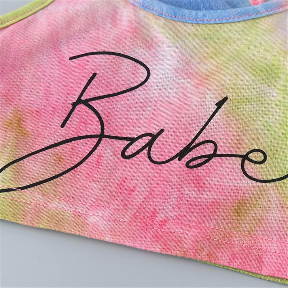 Girls Tie Dye Sleeveless Letter Print Tank Top & Shorts - PrettyKid