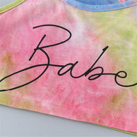 Girls Tie Dye Sleeveless Letter Print Tank Top & Shorts - PrettyKid