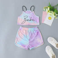 Girls Tie Dye Sleeveless Letter Print Tank Top & Shorts - PrettyKid