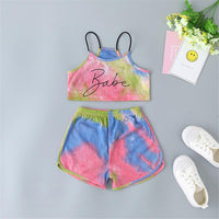 Girls Tie Dye Sleeveless Letter Print Tank Top & Shorts - PrettyKid