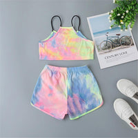 Girls Tie Dye Sleeveless Letter Print Tank Top & Shorts - PrettyKid