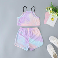Girls Tie Dye Sleeveless Letter Print Tank Top & Shorts - PrettyKid