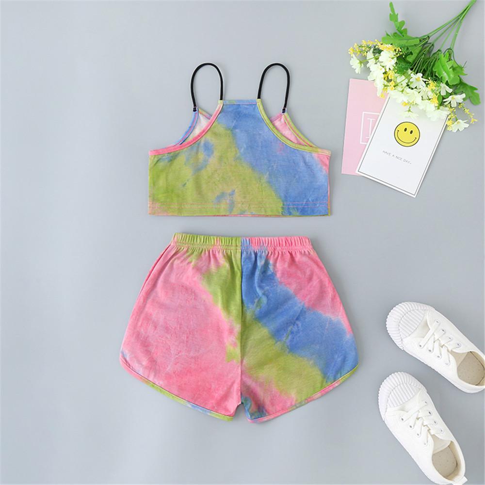 Girls Tie Dye Sleeveless Letter Print Tank Top & Shorts - PrettyKid