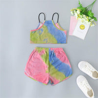 Girls Tie Dye Sleeveless Letter Print Tank Top & Shorts - PrettyKid