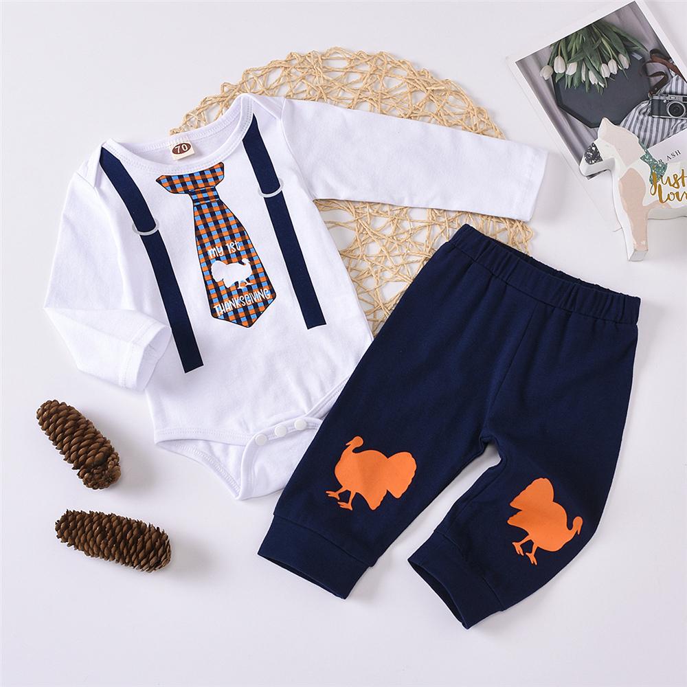 Baby Boys Tie Printed Long Sleeve Romper & Trousers Baby Wholesales - PrettyKid