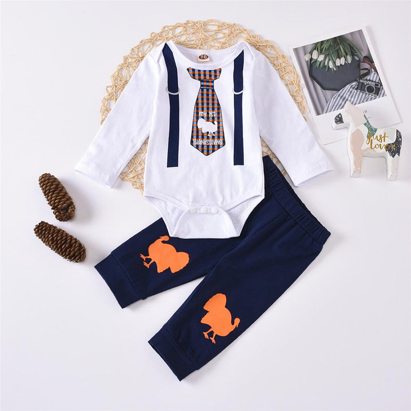 Baby Boys Tie Printed Long Sleeve Romper & Trousers Baby Wholesales - PrettyKid