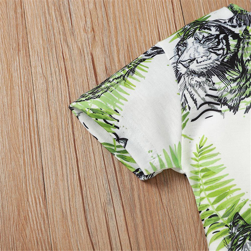 Boys Tiger Leaves Printed Short Sleeve Top Wholesale Boys clothes vendors - PrettyKid