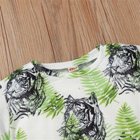 Boys Tiger Leaves Printed Short Sleeve Top Wholesale Boys clothes vendors - PrettyKid