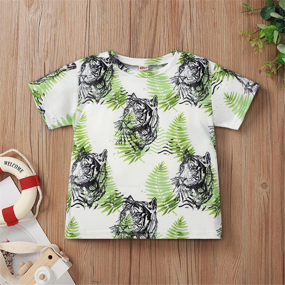 Boys Tiger Leaves Printed Short Sleeve Top Wholesale Boys clothes vendors - PrettyKid