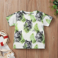 Boys Tiger Leaves Printed Short Sleeve Top Wholesale Boys clothes vendors - PrettyKid