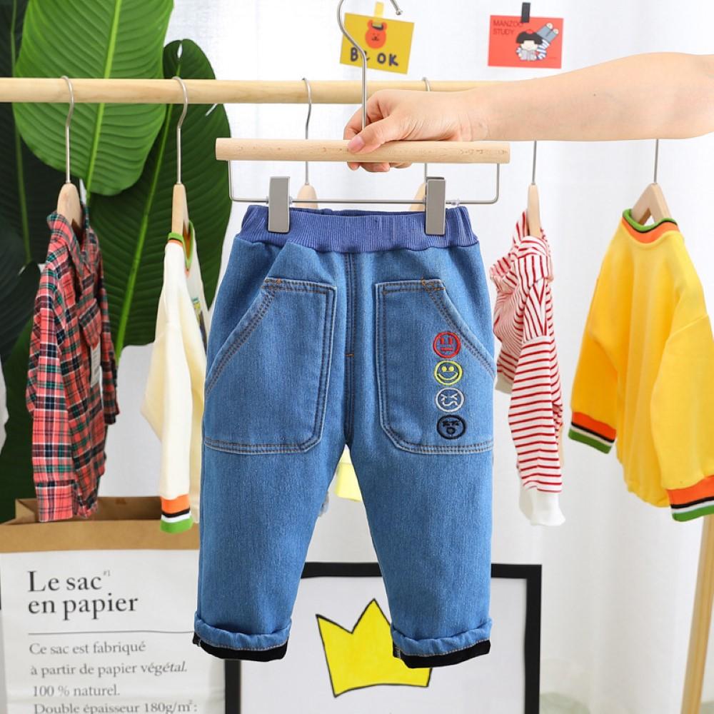 Toddler Boy Smiley Printed Plus velvet Pants Wholesale Boys Clothing - PrettyKid