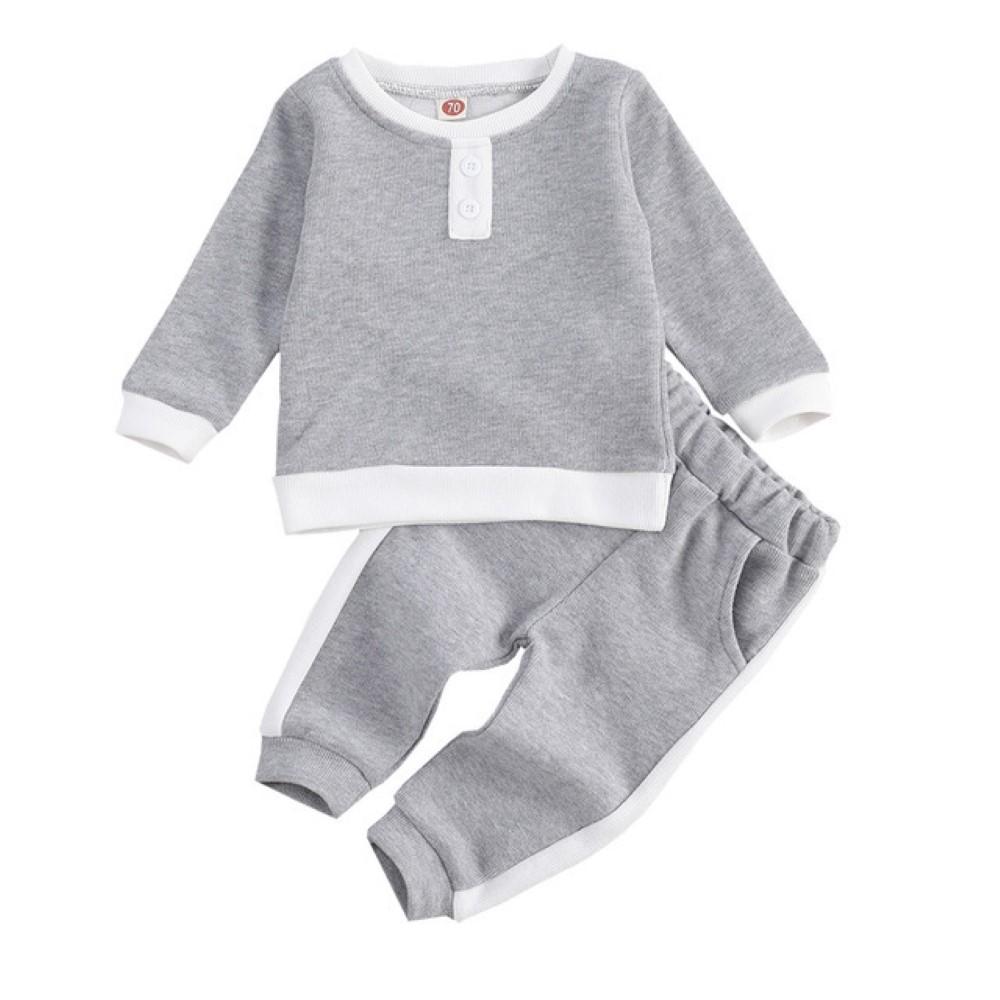 Toddler Boys Buttons Long Sleeve Top & Pants Baby Boy Clothes Wholesale - PrettyKid