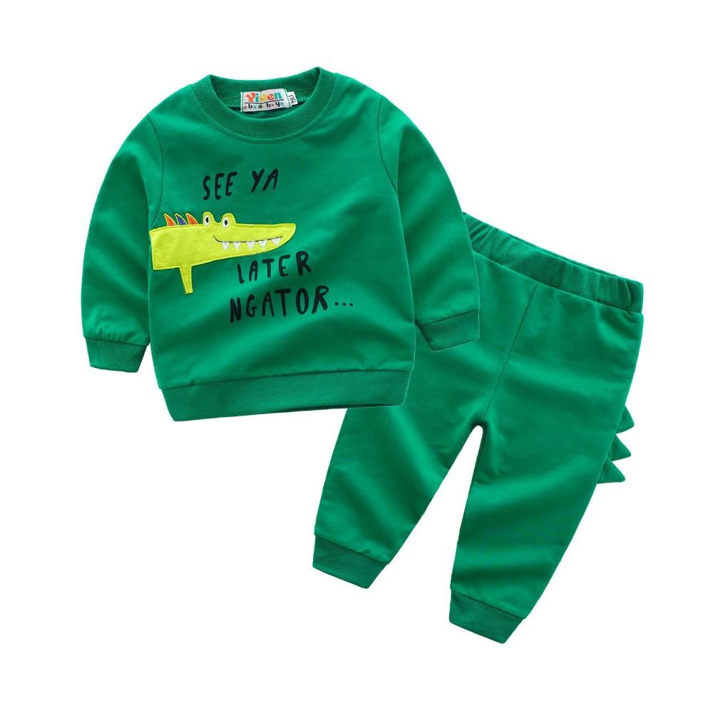 Toddler Boys Crocodile Cartoon Printed Top & Pant Boys Wholesale Clothing - PrettyKid