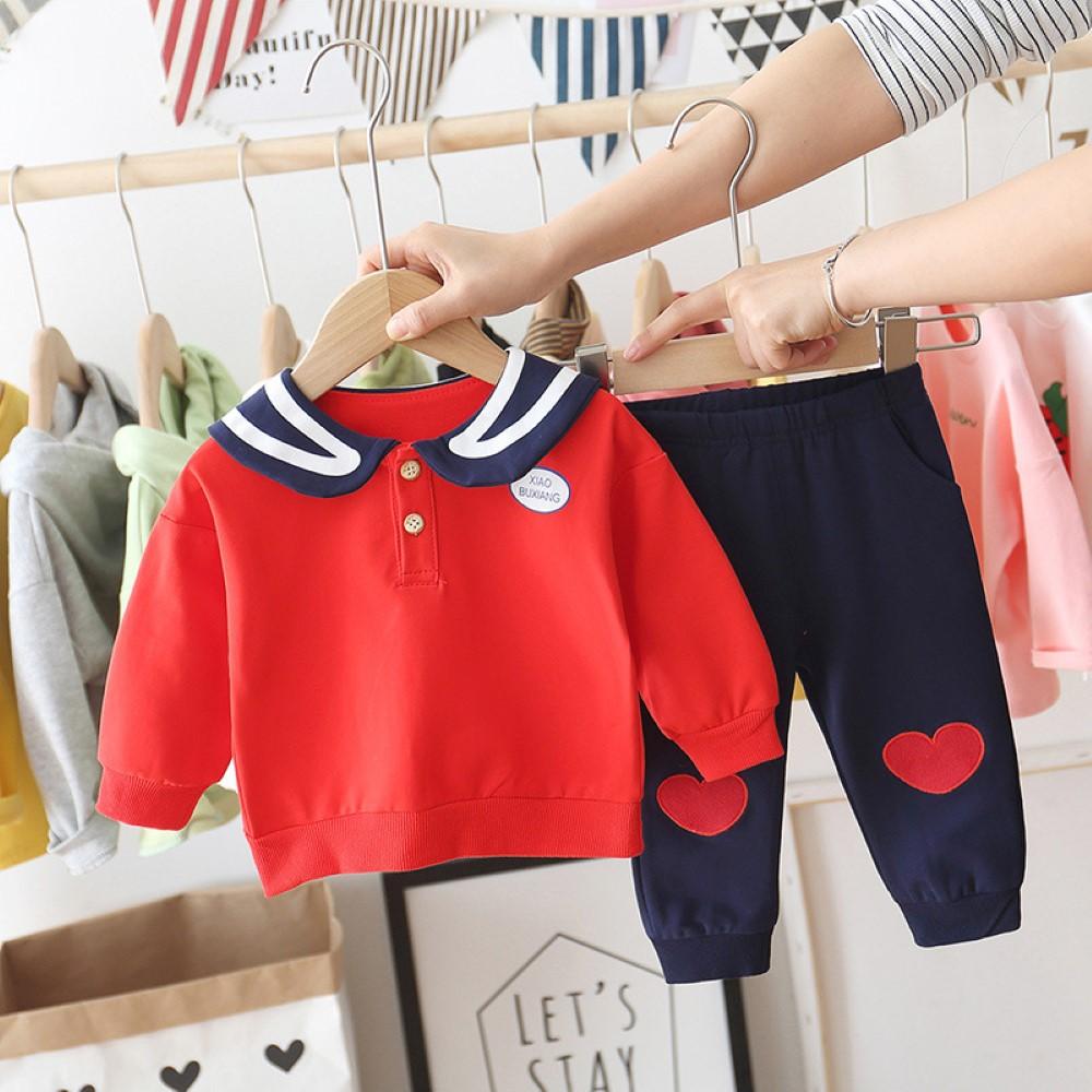 Toddler Girls Bottons Long Sleeve Top & Love Pants Wholesale Girl Clothing - PrettyKid