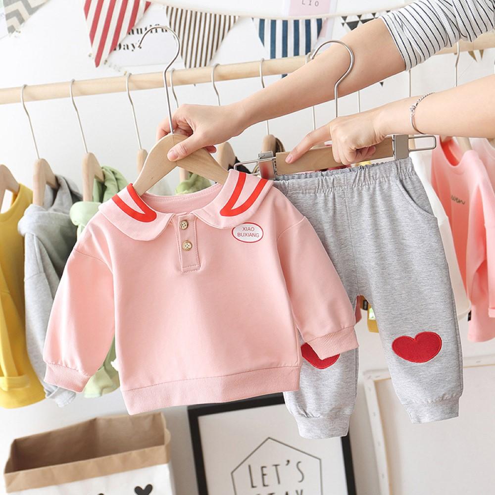 Toddler Girls Bottons Long Sleeve Top & Love Pants Wholesale Girl Clothing - PrettyKid