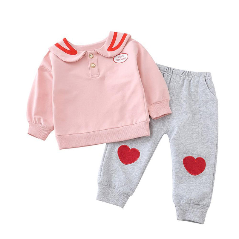 Toddler Girls Bottons Long Sleeve Top & Love Pants Wholesale Girl Clothing - PrettyKid