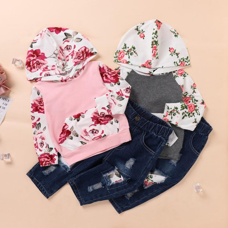Toddler Girls Flower Printed Long Sleeve Top & Pants Wholesale Girl Clothing - PrettyKid