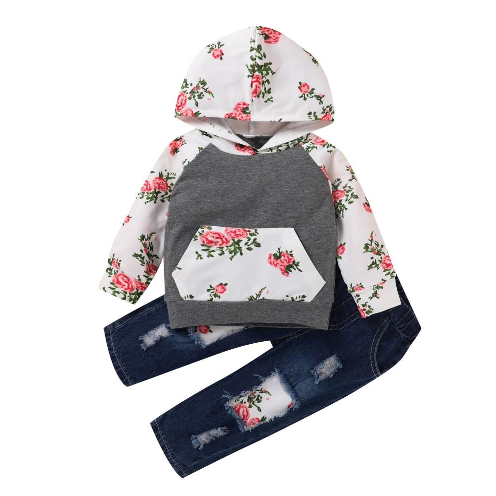 Toddler Girls Flower Printed Long Sleeve Top & Pants Wholesale Girl Clothing - PrettyKid