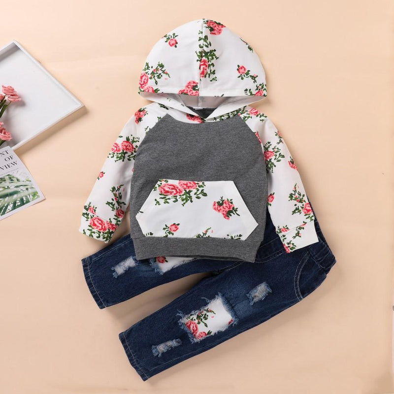 Toddler Girls Flower Printed Long Sleeve Top & Pants Wholesale Girl Clothing - PrettyKid