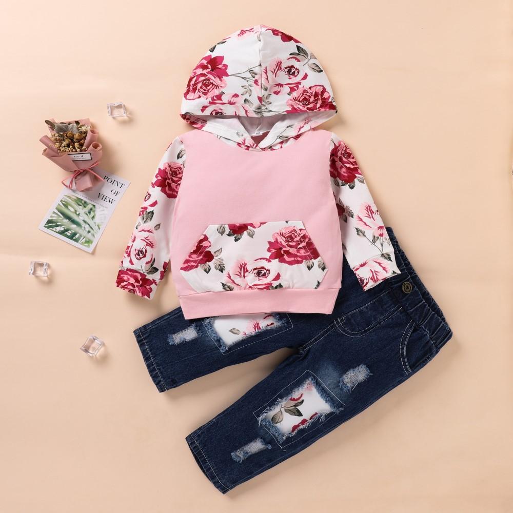 Toddler Girls Flower Printed Long Sleeve Top & Pants Wholesale Girl Clothing - PrettyKid