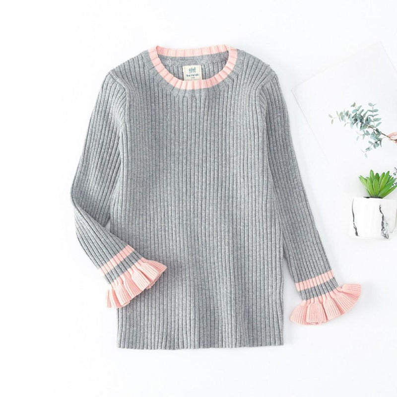 Toddler Girls Lace Color matching Cuffs Sweater Wholesale Baby Girl Clothes - PrettyKid
