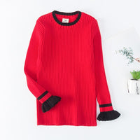 Toddler Girls Lace Color matching Cuffs Sweater Wholesale Baby Girl Clothes - PrettyKid