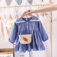 Toddler Girls Lapel Bottons Dress Girls Dress Wholesale - PrettyKid