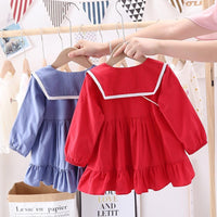 Toddler Girls Lapel Bottons Dress Girls Dress Wholesale - PrettyKid