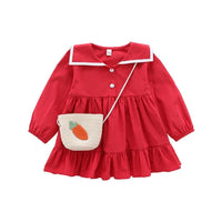 Toddler Girls Lapel Bottons Dress Girls Dress Wholesale - PrettyKid