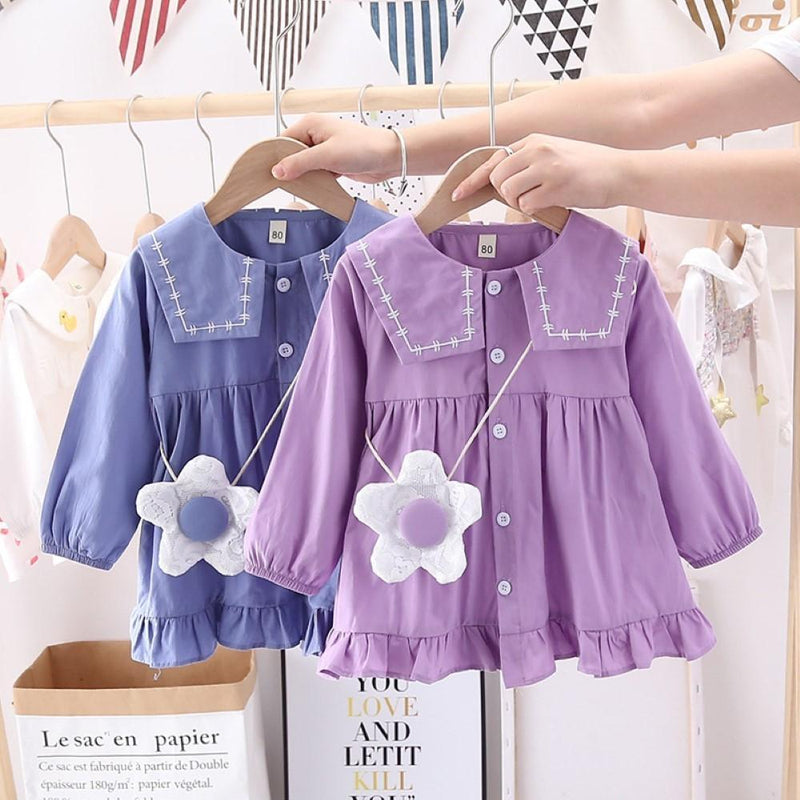 Toddler Girls Long Sleeve Buttons Dress Wholesale Girl Dresses - PrettyKid