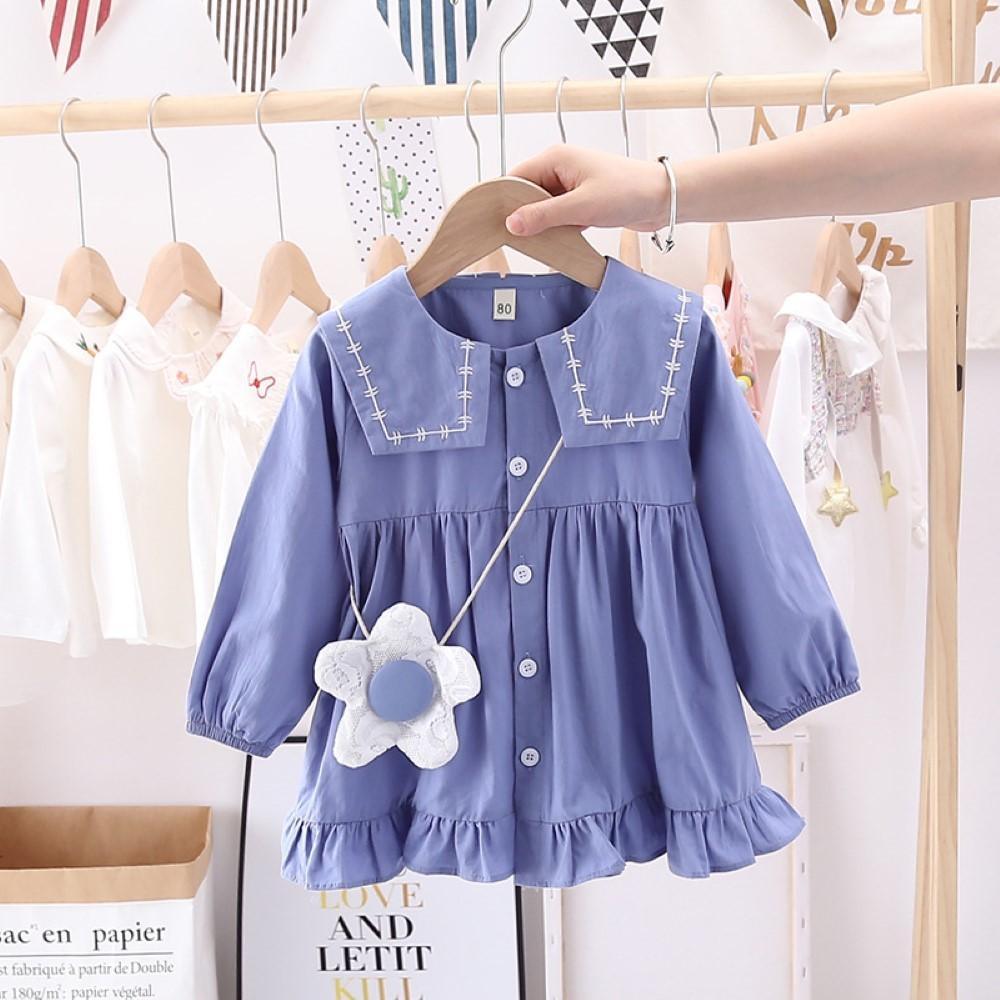 Toddler Girls Long Sleeve Buttons Dress Wholesale Girl Dresses - PrettyKid