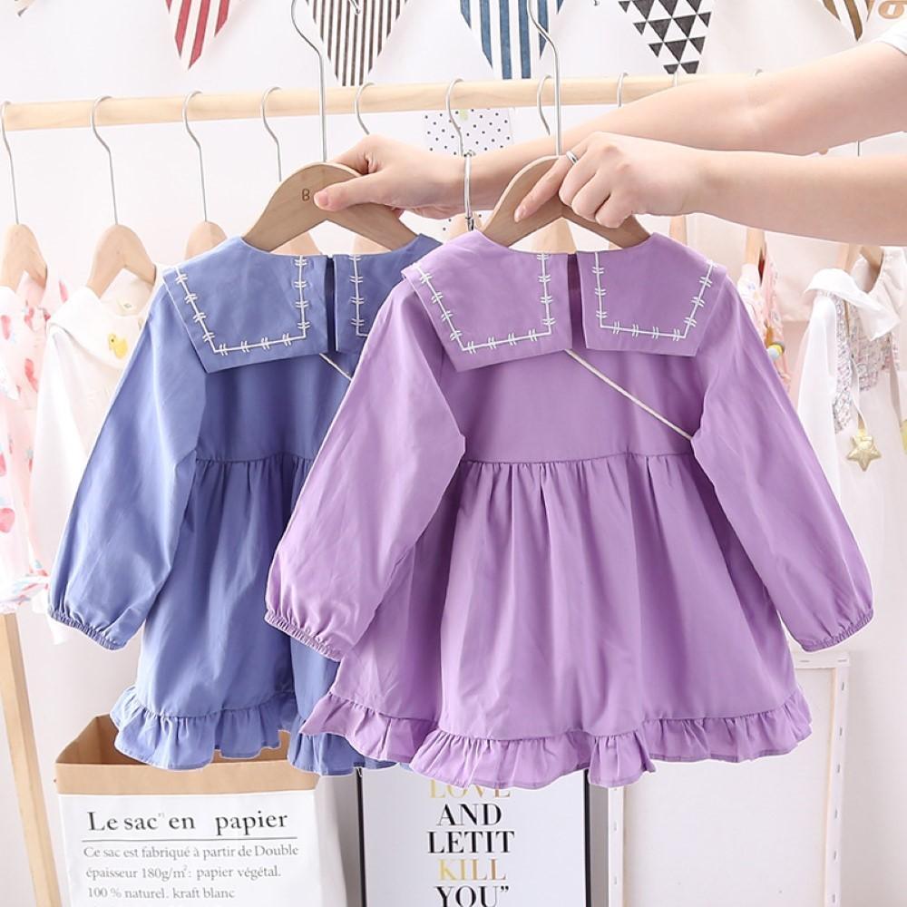 Toddler Girls Long Sleeve Buttons Dress Wholesale Girl Dresses - PrettyKid