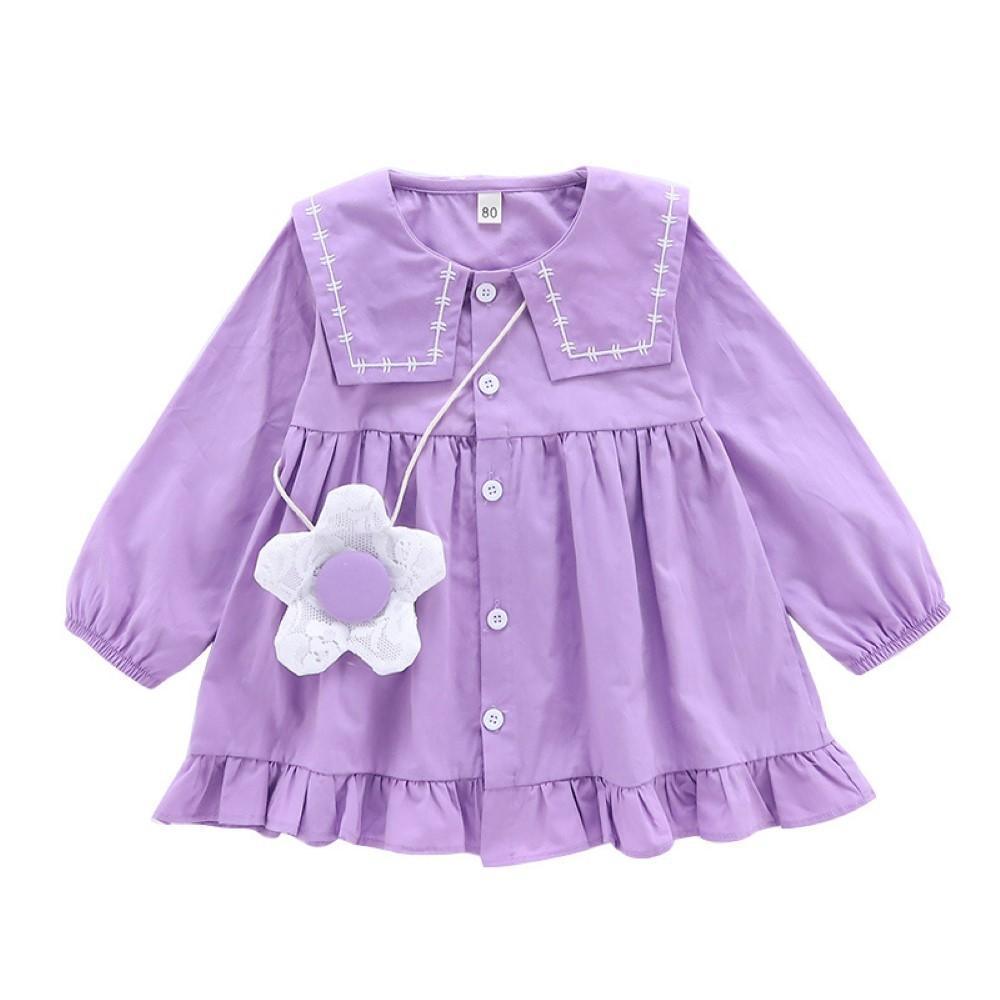 Toddler Girls Long Sleeve Buttons Dress Wholesale Girl Dresses - PrettyKid