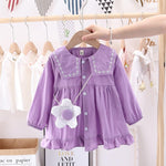 Toddler Girls Long Sleeve Buttons Dress Wholesale Girl Dresses - PrettyKid