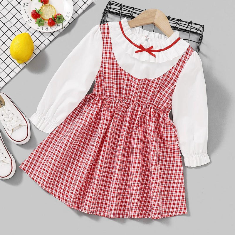 Toddler Girls Long Sleeve Plaid Dress Girls Wholesale Dresses - PrettyKid