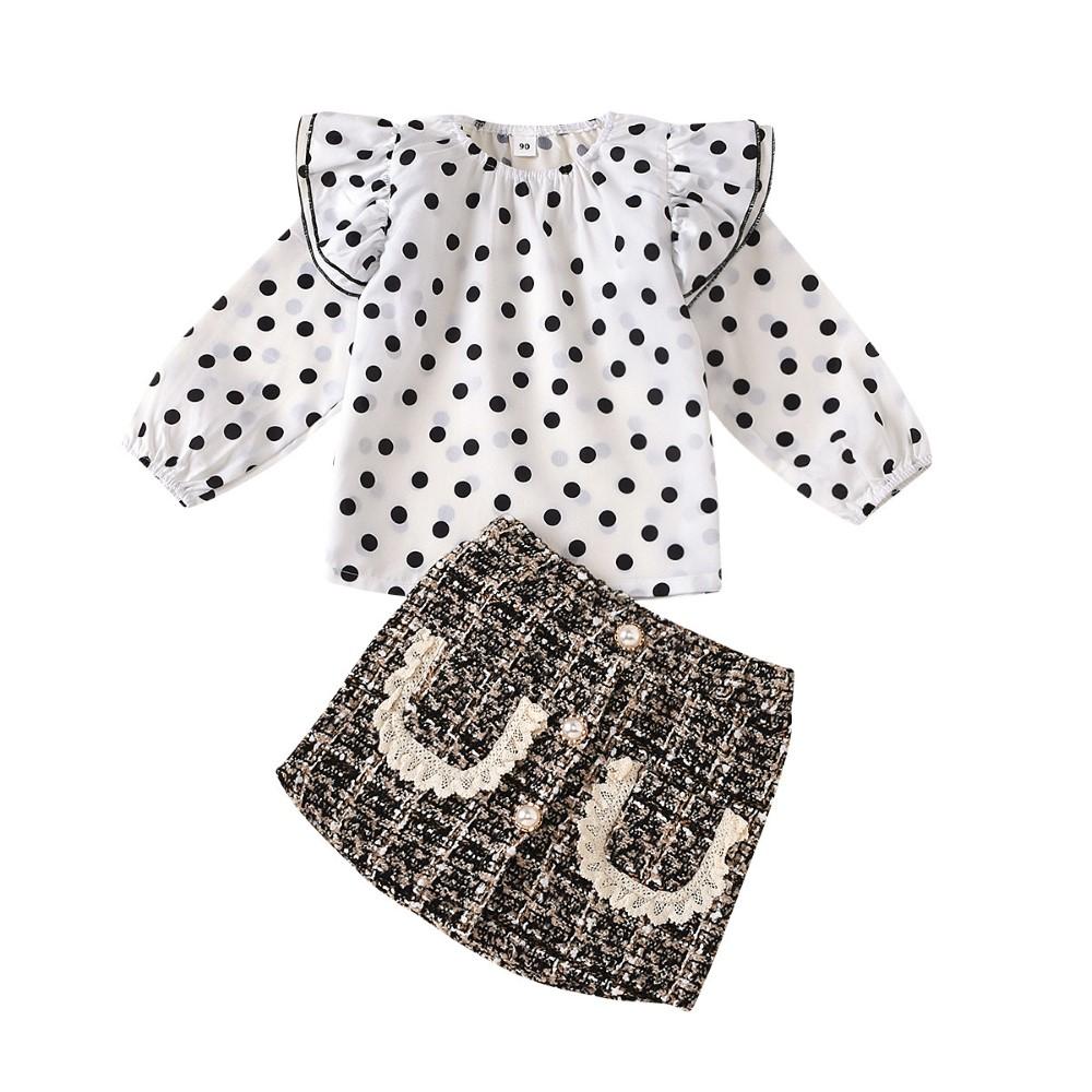 Toddler Girls Long Sleeve Plka Dot Top & Skirts Girls Clothing Wholesalers - PrettyKid