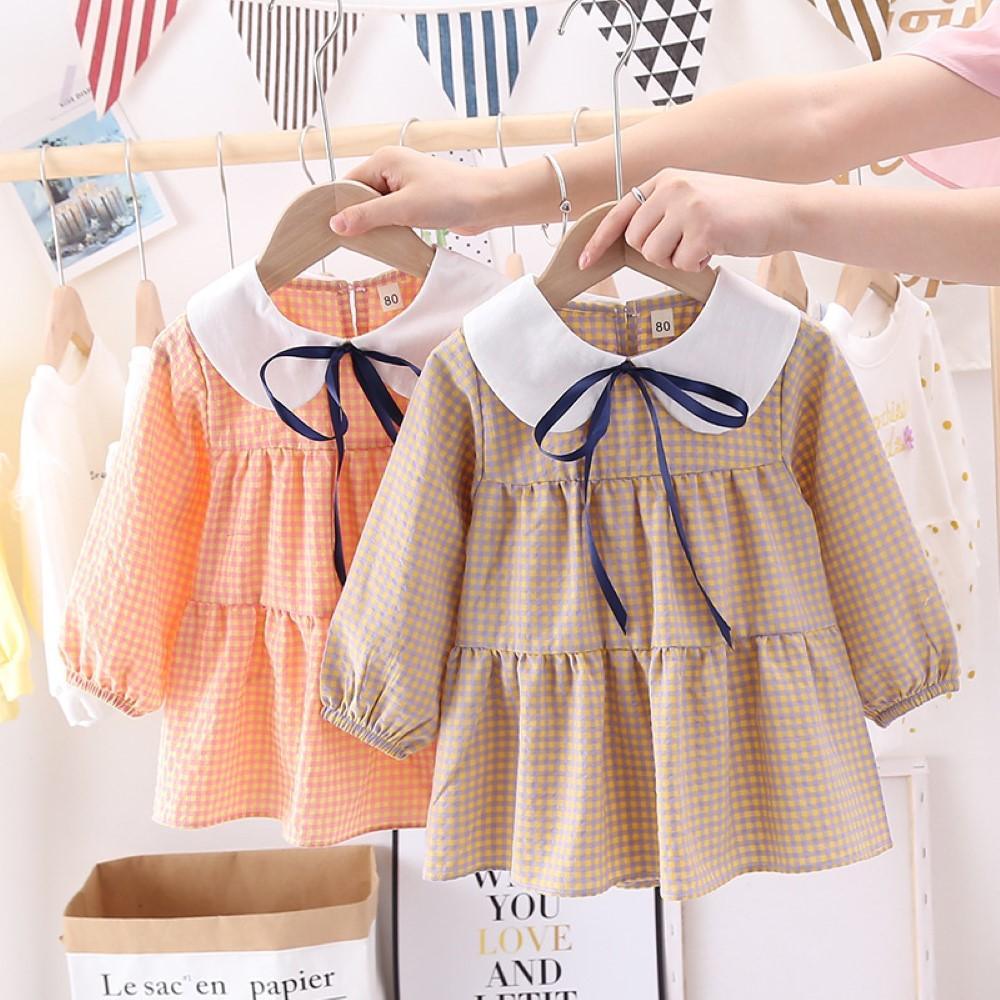 Toddler Girls Plaid Lapel Dress Girls Dress Wholesale - PrettyKid