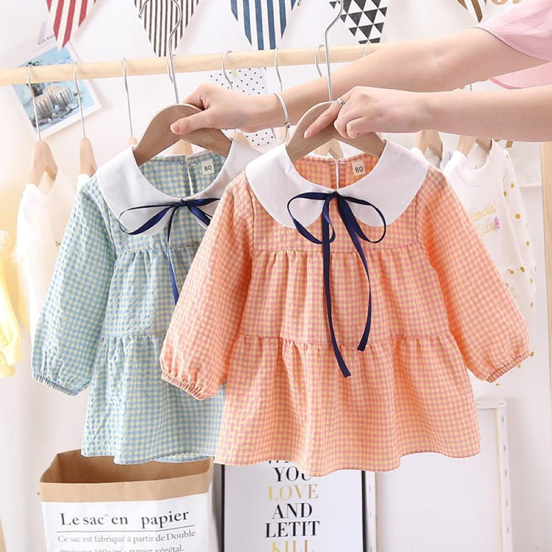 Toddler Girls Plaid Lapel Dress Girls Dress Wholesale - PrettyKid