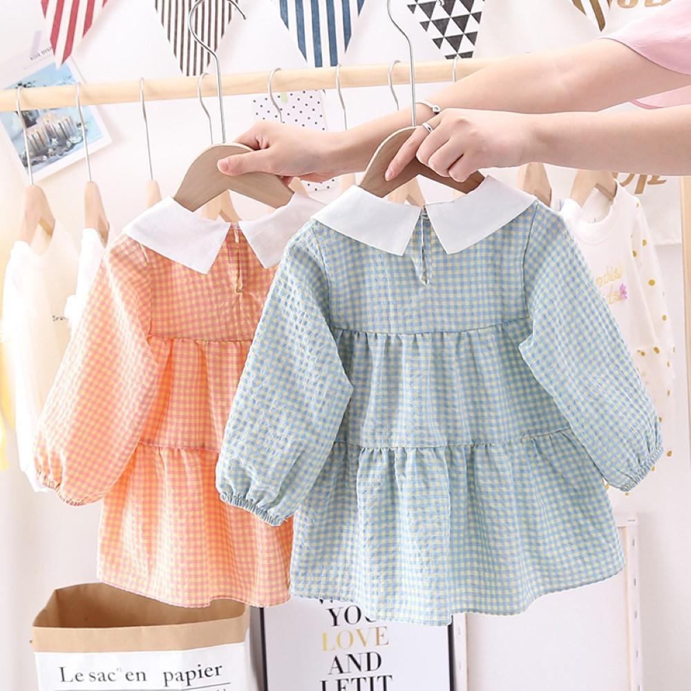 Toddler Girls Plaid Lapel Dress Girls Dress Wholesale - PrettyKid