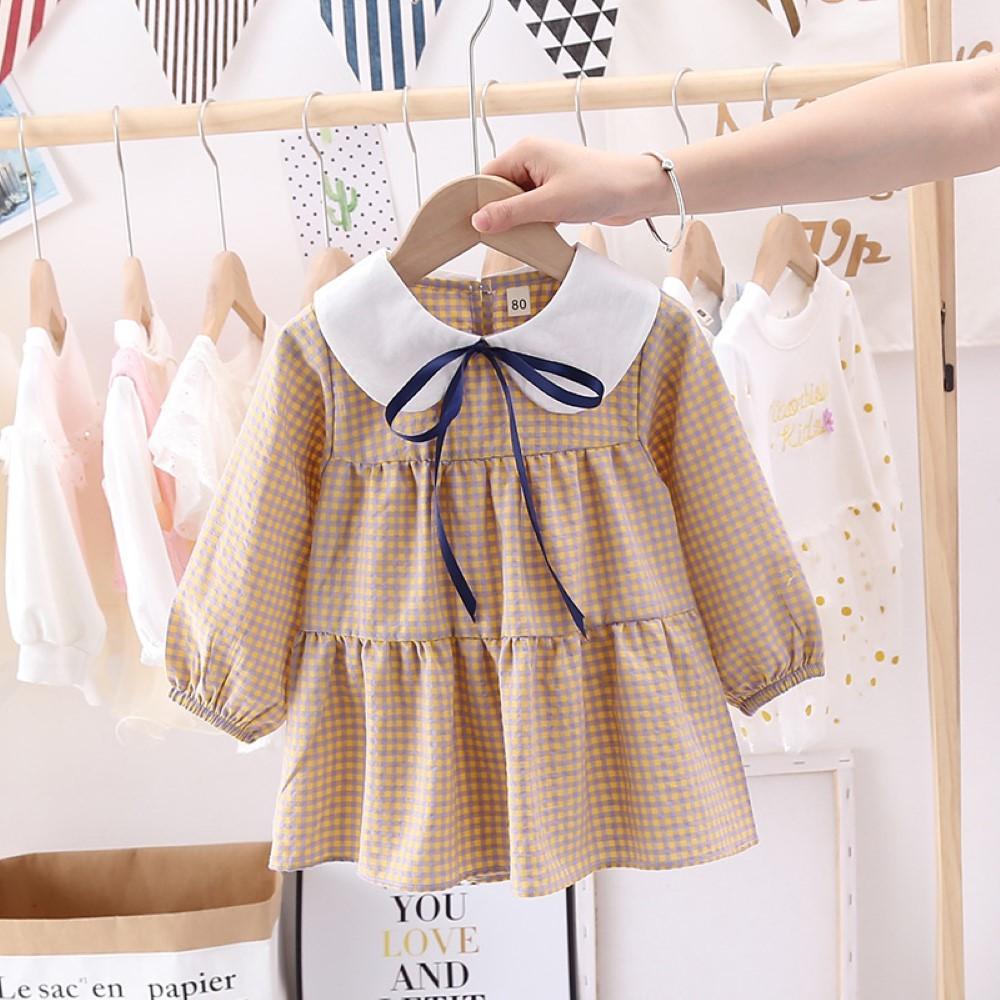 Toddler Girls Plaid Lapel Dress Girls Dress Wholesale - PrettyKid