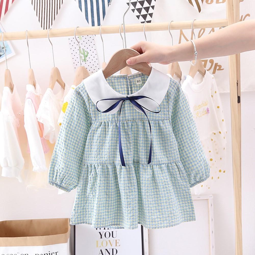 Toddler Girls Plaid Lapel Dress Girls Dress Wholesale - PrettyKid