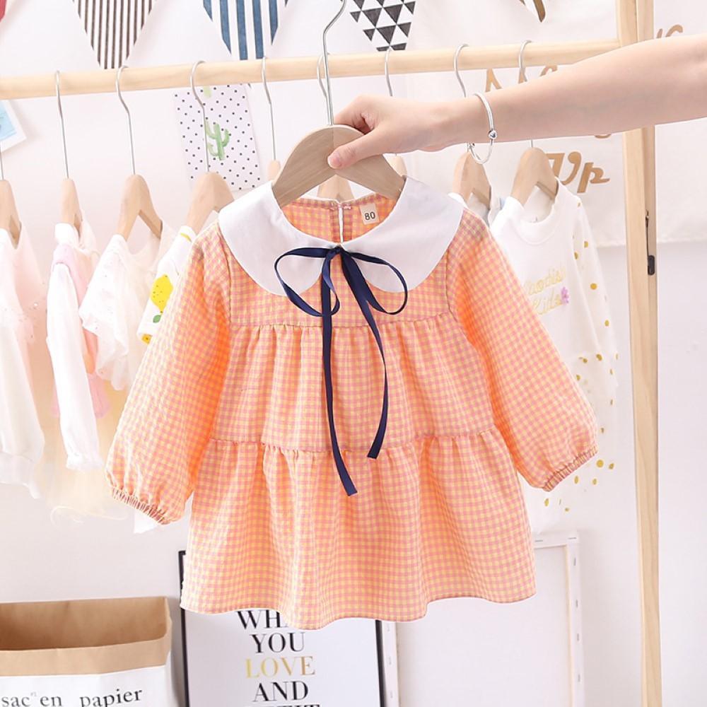 Toddler Girls Plaid Lapel Dress Girls Dress Wholesale - PrettyKid