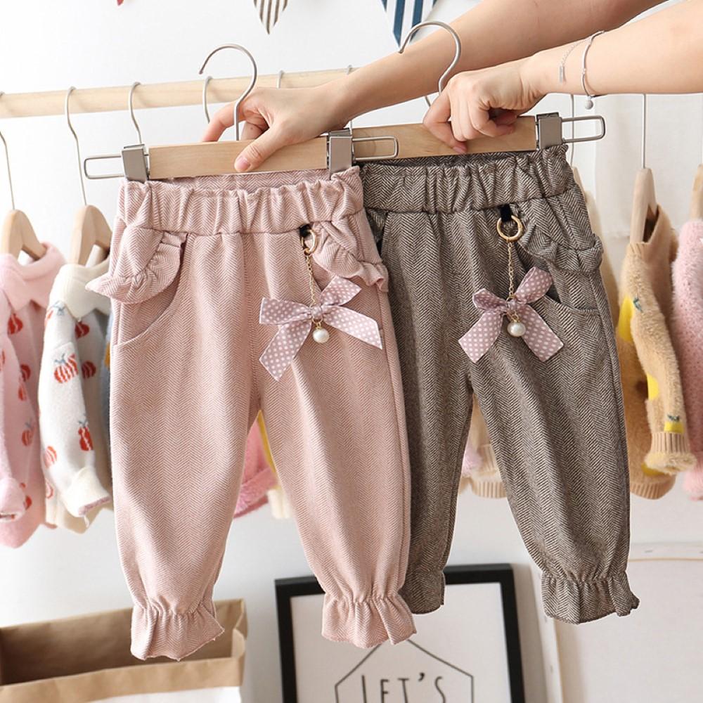 Toddler Girls Solid Color Bow Decor Pants Girls Clothing Wholesalers - PrettyKid
