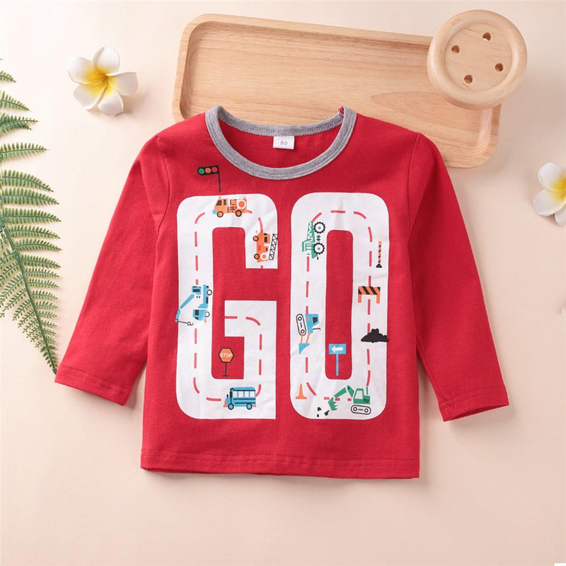 Boys Traffic Road Printed Long Sleeve Casual Tops - PrettyKid