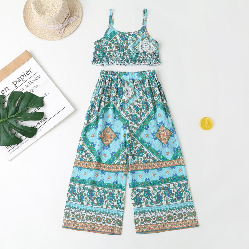 Girls Tribal Print Shirred Cami Top & Belted Pants - PrettyKid