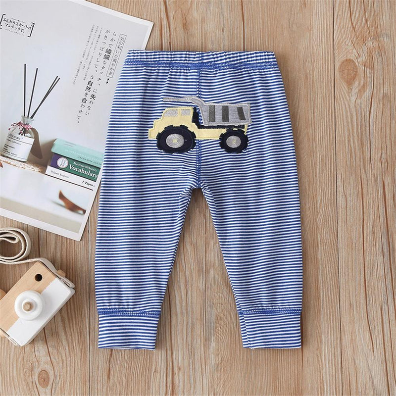 Baby Truck Cartoon Print Striped Pants - PrettyKid