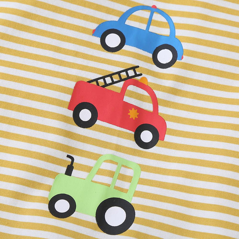 Baby Boys Truck Stripe Color Blocking Long Sleeve Rompers - PrettyKid