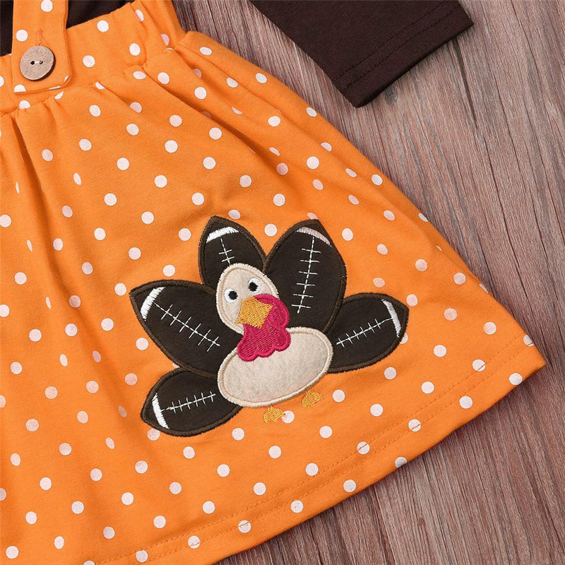Girls Turkey Day Top & Polka Dot Suspender Skirt Wholesale Girls Clothing - PrettyKid