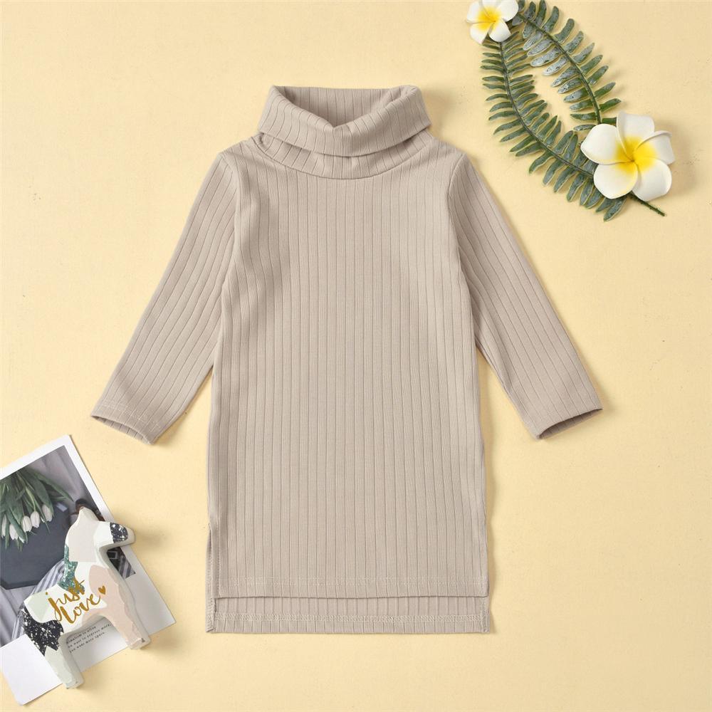 Girls Turtleneck Irregular Solid Long Sleeve Dress Girls Clothing Wholesalers - PrettyKid