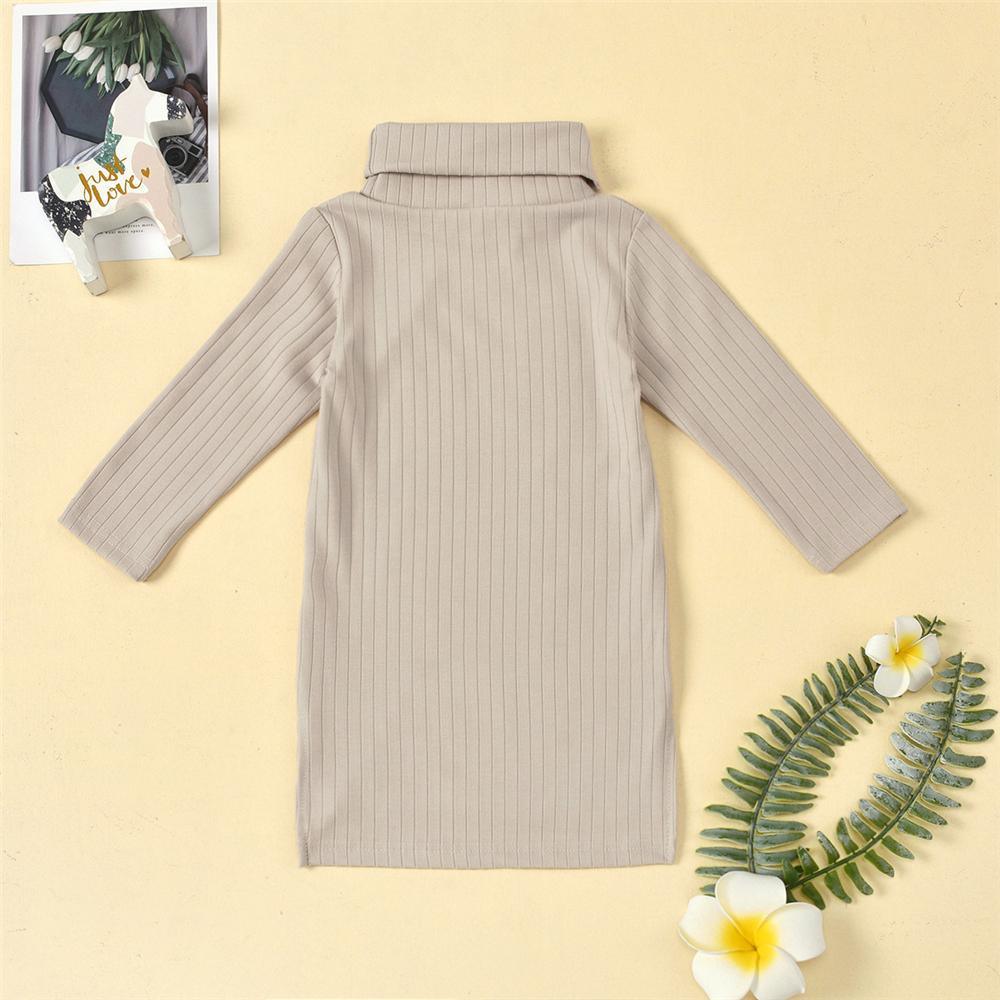 Girls Turtleneck Irregular Solid Long Sleeve Dress Girls Clothing Wholesalers - PrettyKid